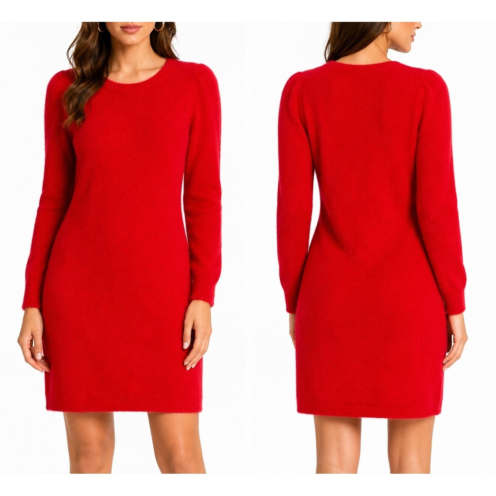 IRO Angora Wool Blend Red Sweater Dress 0 S Tea super soft cozy scoop neck